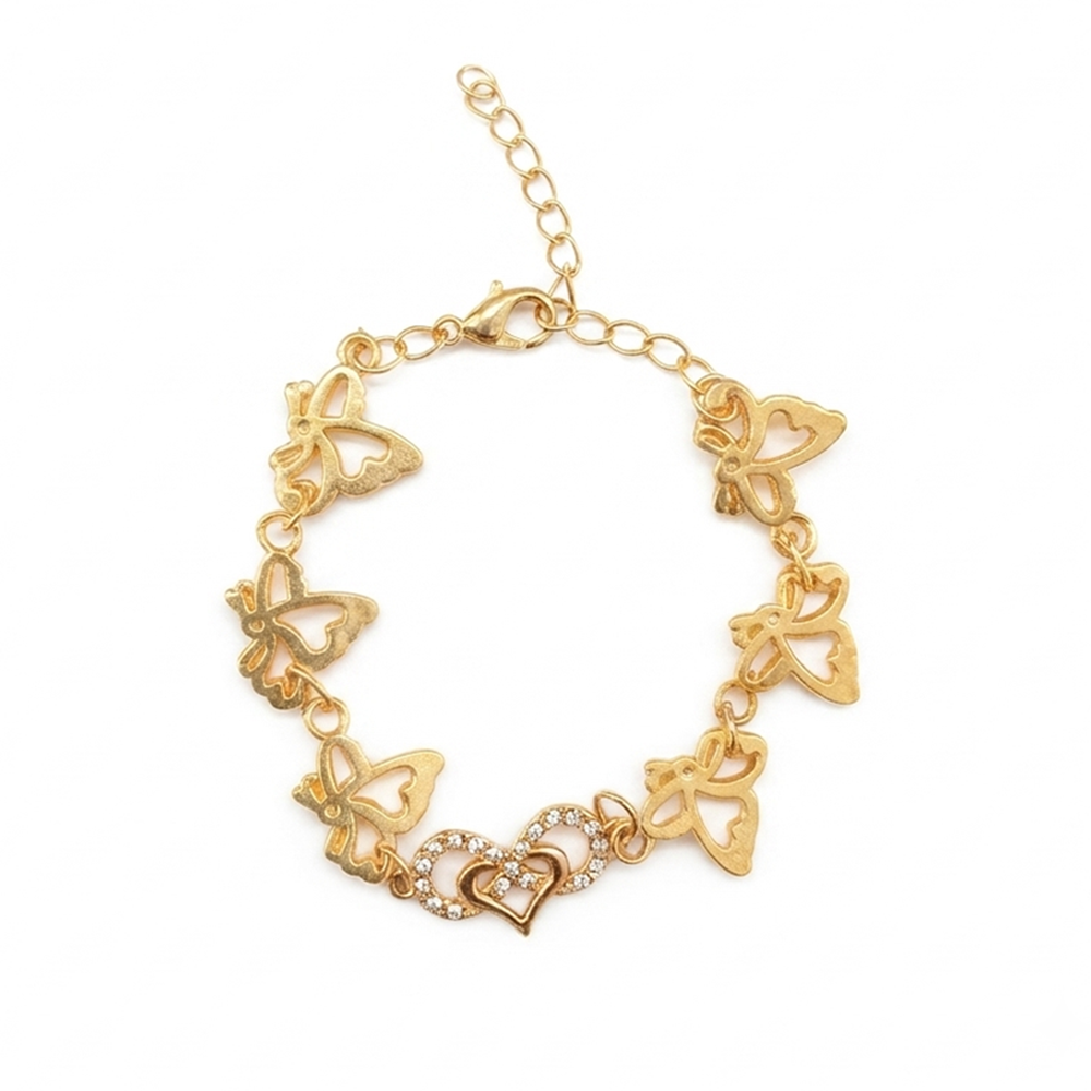 The99Jewel Graceful Gold Plated Austrian Stone Adjustable Bracelet with Heart & ButterflyShape Charm