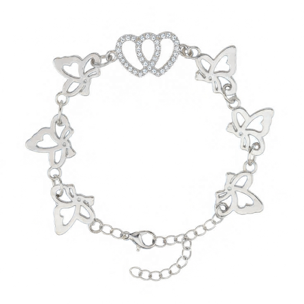 The99Jewel Graceful Silver Plated Austrian Stone Adjustable Bracelet with Heart & ButterflyShape Charm