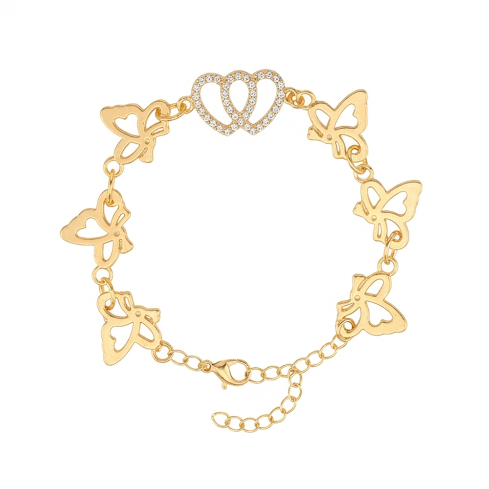 The99Jewel Graceful Gold Plated Austrian Stone Adjustable Bracelet with Heart & ButterflyShape Charm