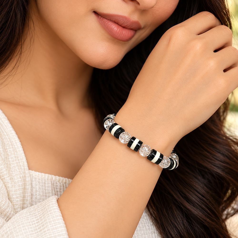The99Jewel Trendy Black And White Beads Bracelet for Women & Men's