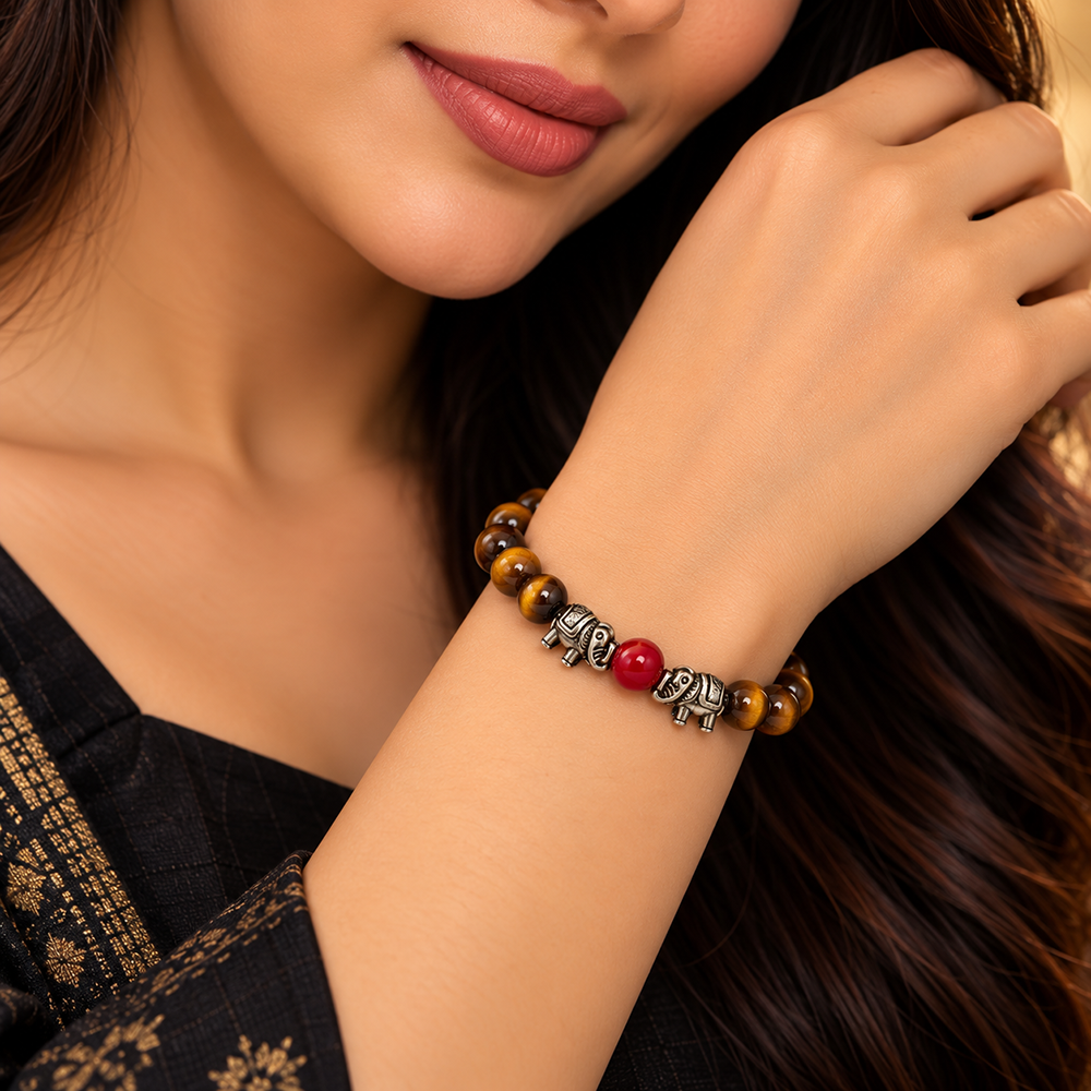 The99Jewel Trendy Tiger Beads Bracelet with Elephant Charms for Women & Men's