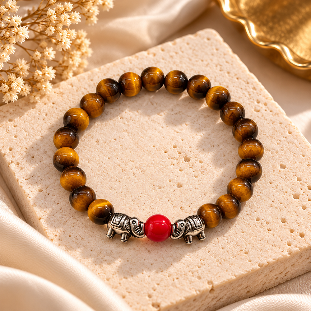 The99Jewel Trendy Tiger Beads Bracelet with Elephant Charms for Women & Men's
