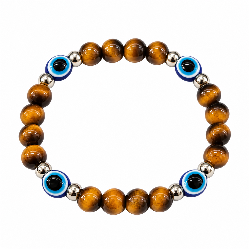 The99Jewel Trendy Tiger Beads Bracelet with Evil Eye Charms for Women & Men's