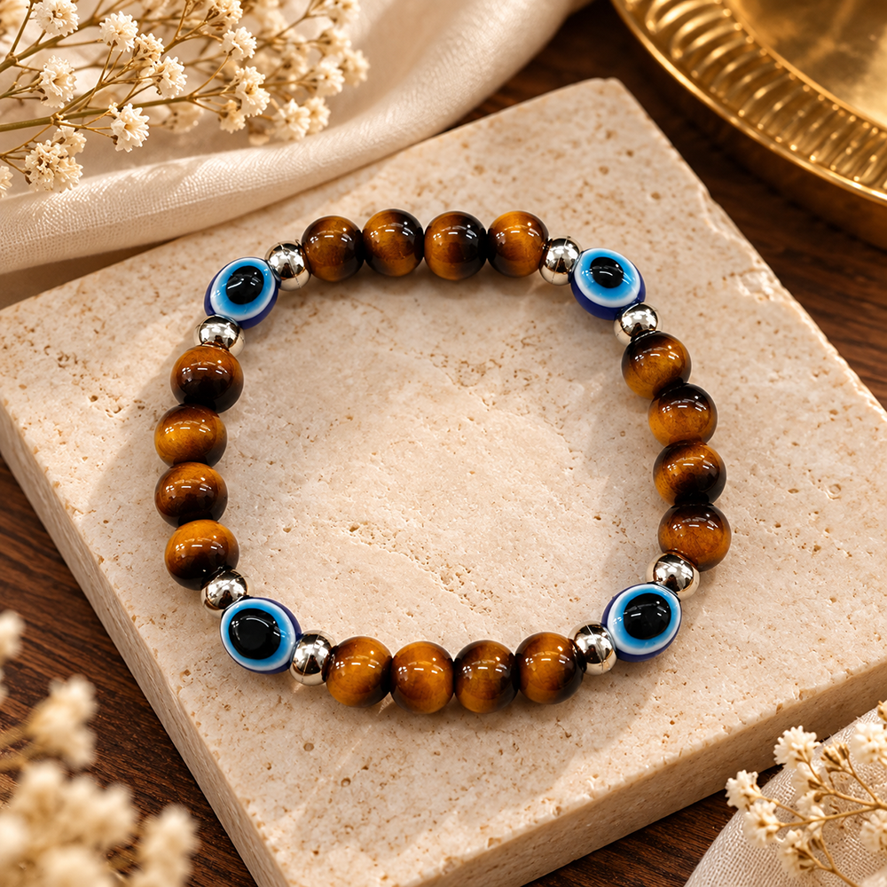 The99Jewel Trendy Tiger Beads Bracelet with Evil Eye Charms for Women & Men's