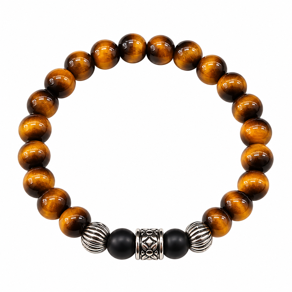 The99Jewel Trendy Tiger Beads Bracelet with Silver Charms for Women & Men's