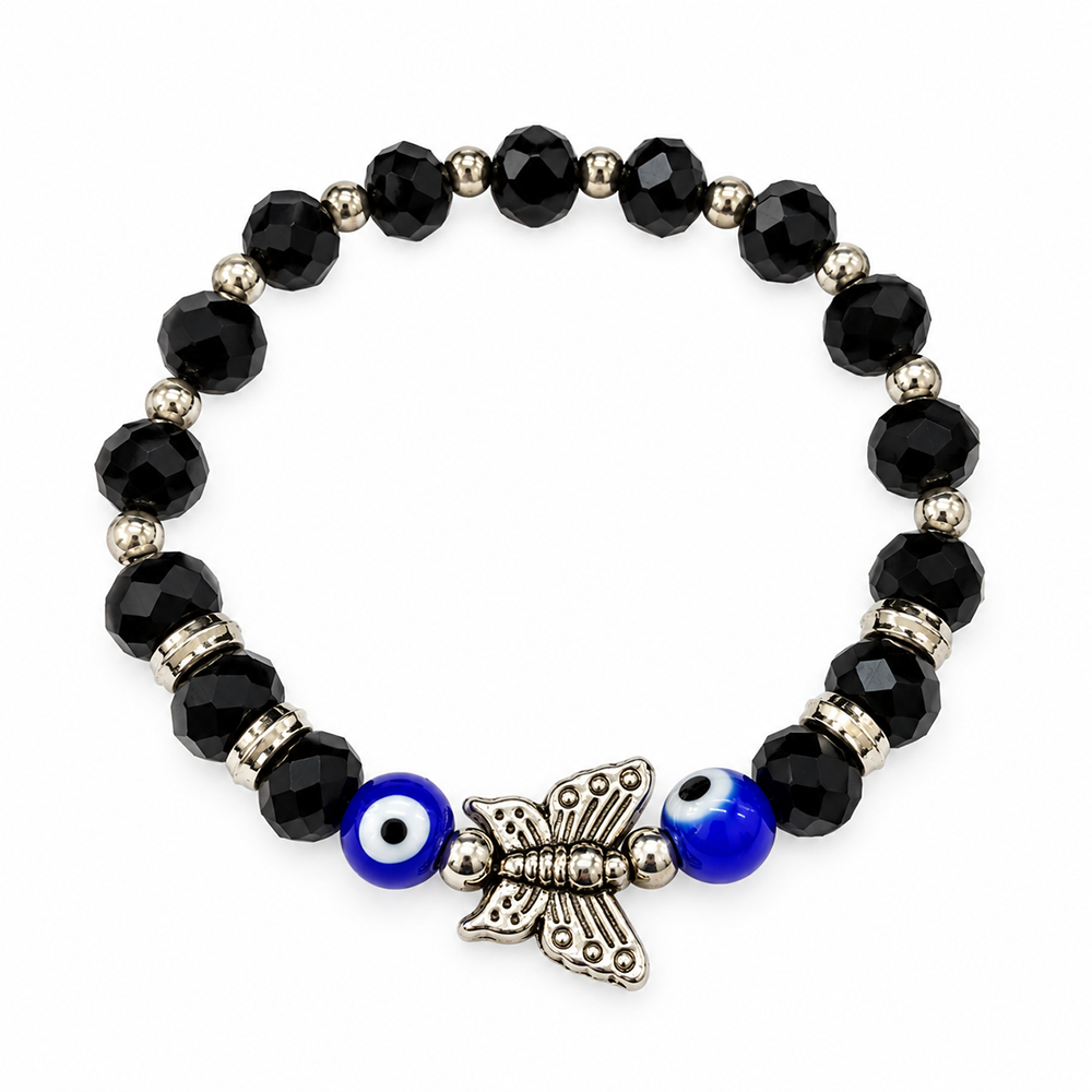 The99Jewel Trendy Black and Evil Eye Beads Bracelet with Butterfly Charm for Women