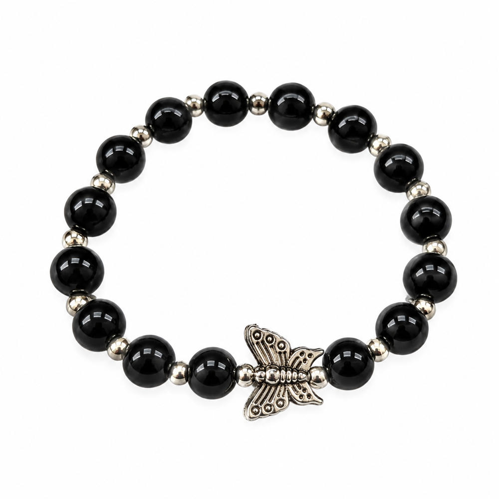 The99Jewel Trendy Black Beads Bracelet with Butterfly Charm for Women
