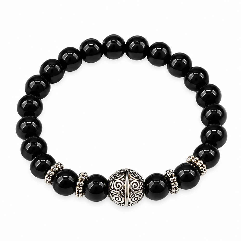 The99Jewel Trendy Black Beads Bracelet with Silver Ball Charm for Women & Men's