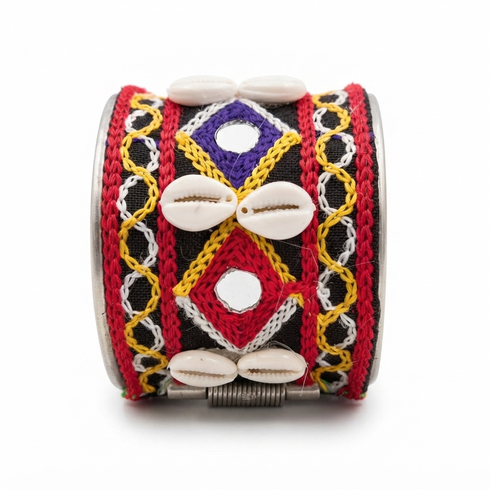 The99Jewel Traditional Cuff Kada Bracelet with shell beads and mirror work .