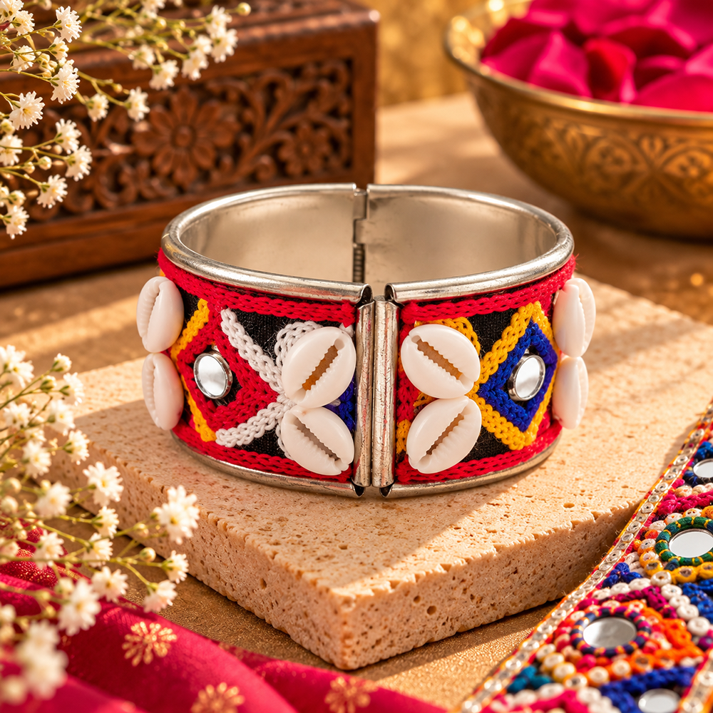 The99Jewel Colourful Navratri Shell & Mirror Work Traditional Kada Bracelet