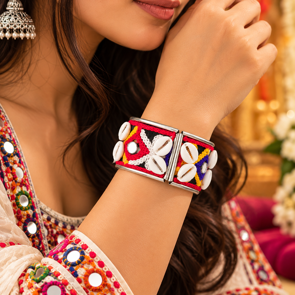The99Jewel Colourful Navratri Shell & Mirror Work Traditional Kada Bracelet