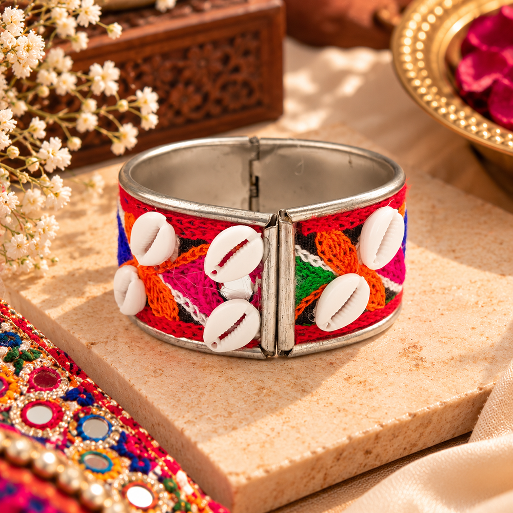 The99Jewel Colourful Navratri Shell & Mirror Work Traditional Kada Bracelet