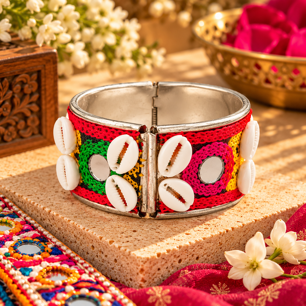 The99Jewel Colourful Navratri Shell & Mirror Work Traditional Kada Bracelet