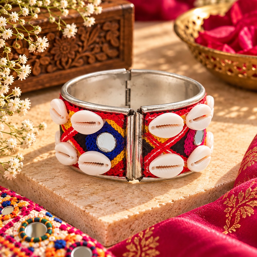 The99Jewel Colourful Navratri Shell & Mirror Work Traditional Kada Bracelet