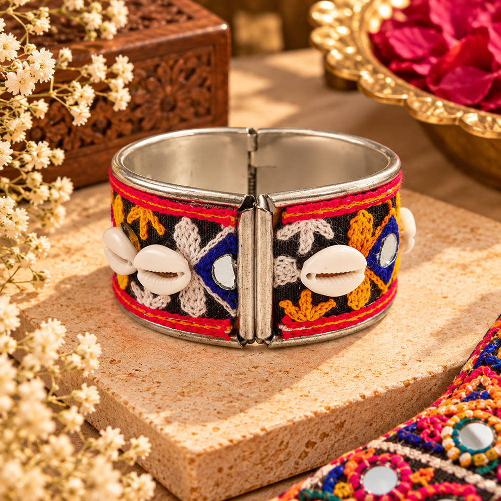 The99Jewel Colourful Navratri Shell & Mirror Work Traditional Kada Bracelet