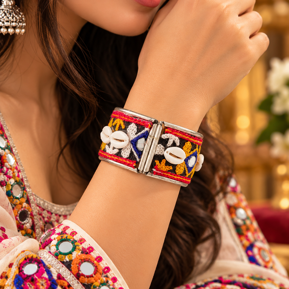 The99Jewel Colourful Navratri Shell & Mirror Work Traditional Kada Bracelet