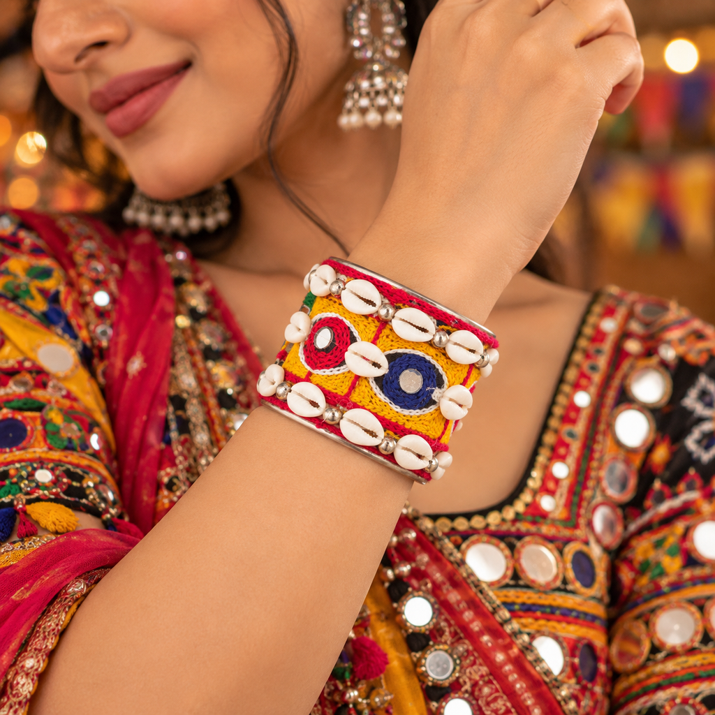 The99Jewel Navratri Shell and Gunghroo Bracelet Kada Traditional Jewellery for Women