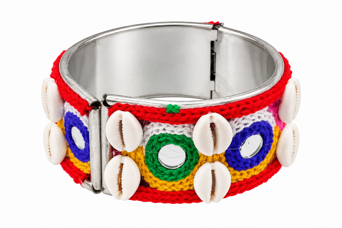 The99Jewel Colourful Navratri Shell & Mirror Work Traditional Kada Bracelet