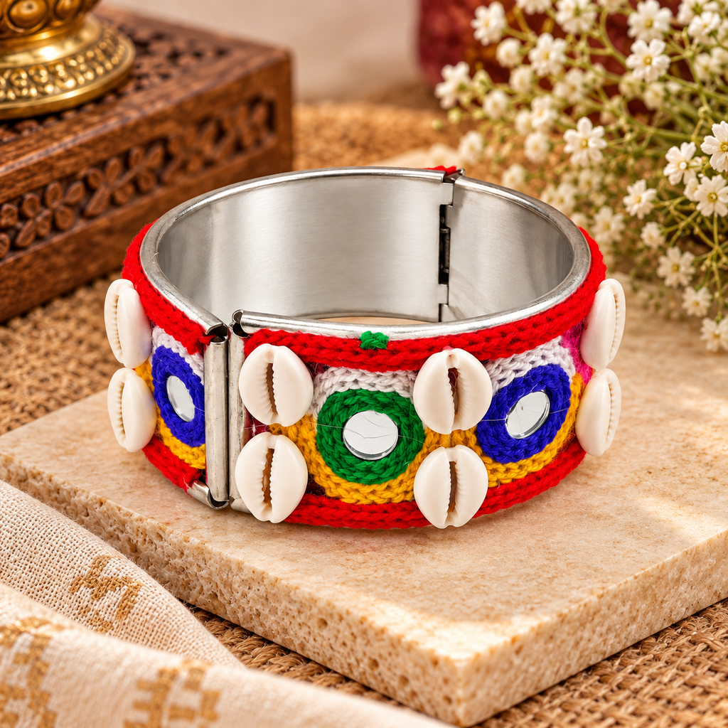 The99Jewel Colourful Navratri Shell & Mirror Work Traditional Kada Bracelet