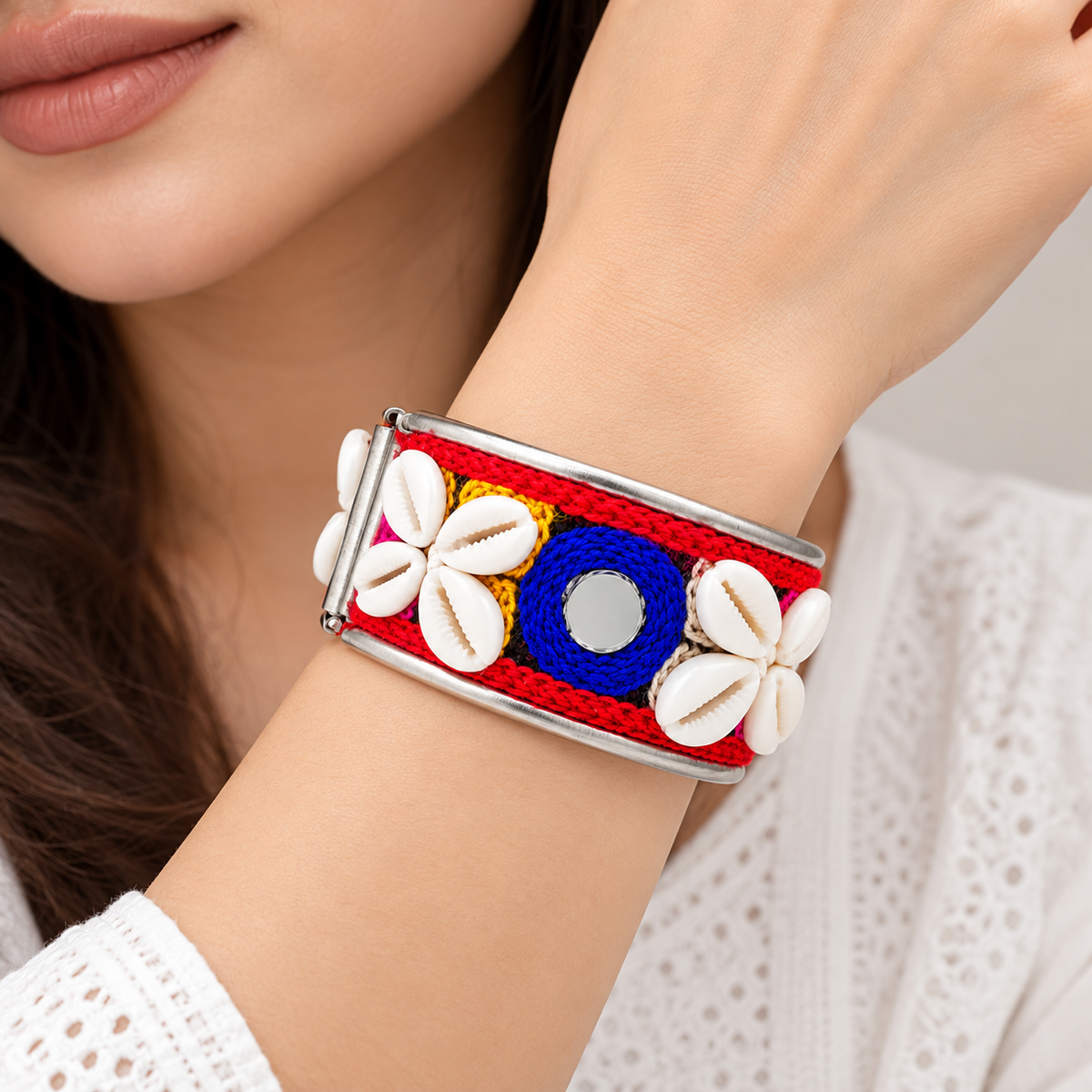 The99Jewel Colourful Navratri Shell & Mirror Work Traditional Kada Bracelet