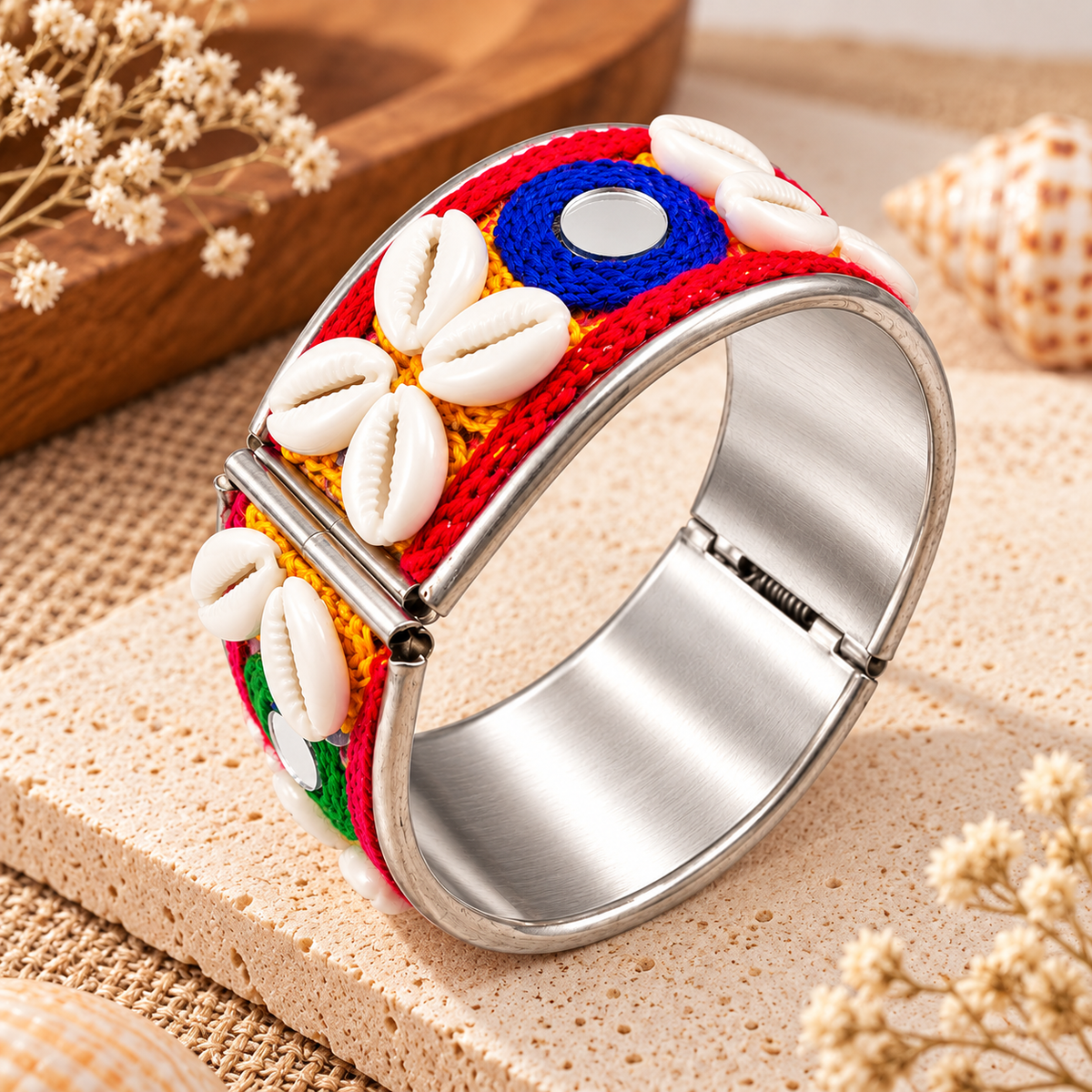 The99Jewel Colourful Navratri Shell & Mirror Work Traditional Kada Bracelet