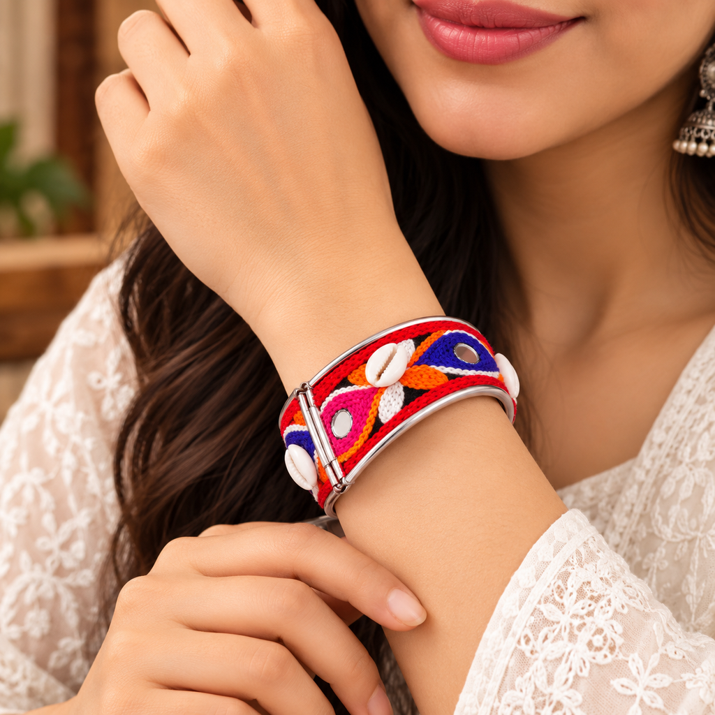The99Jewel Colourful Navratri Shell & Mirror Work Traditional Kada Bracelet