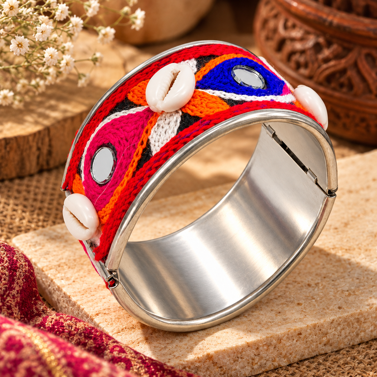 The99Jewel Colourful Navratri Shell & Mirror Work Traditional Kada Bracelet
