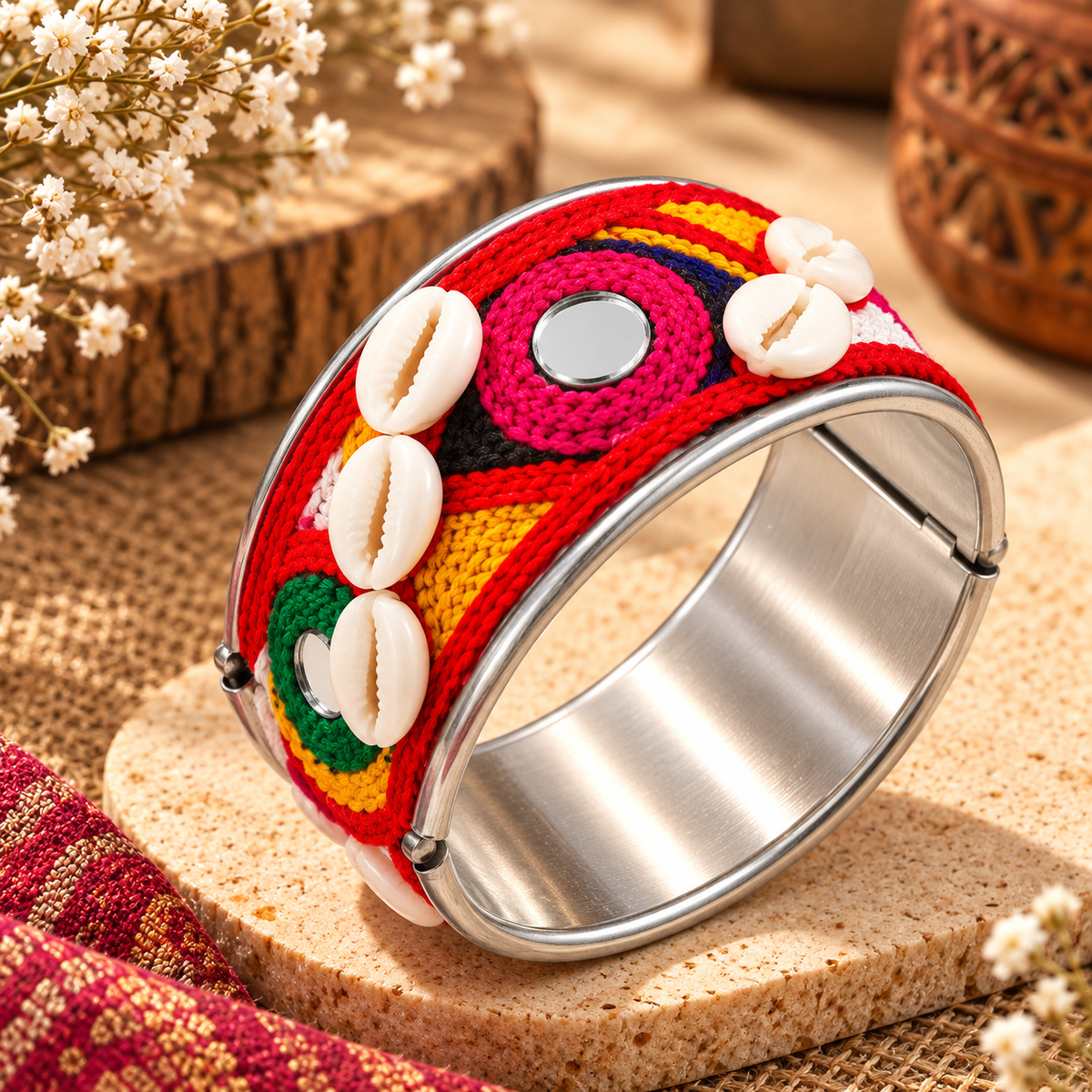 The99Jewel Colourful Navratri Shell & Mirror Work Traditional Kada Bracelet