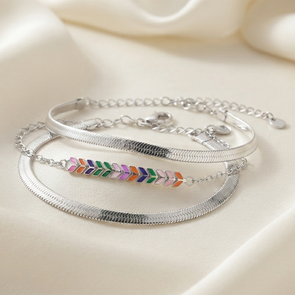 The99Jewel Silver Plated Multi Layered Snake Chain Bracelet Combo