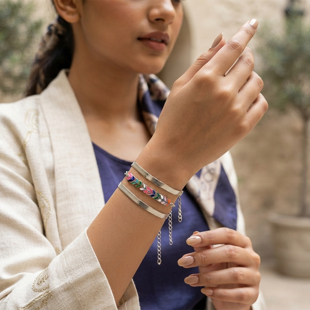 The99Jewel Silver Plated Multi Layered Snake Chain Bracelet Combo 