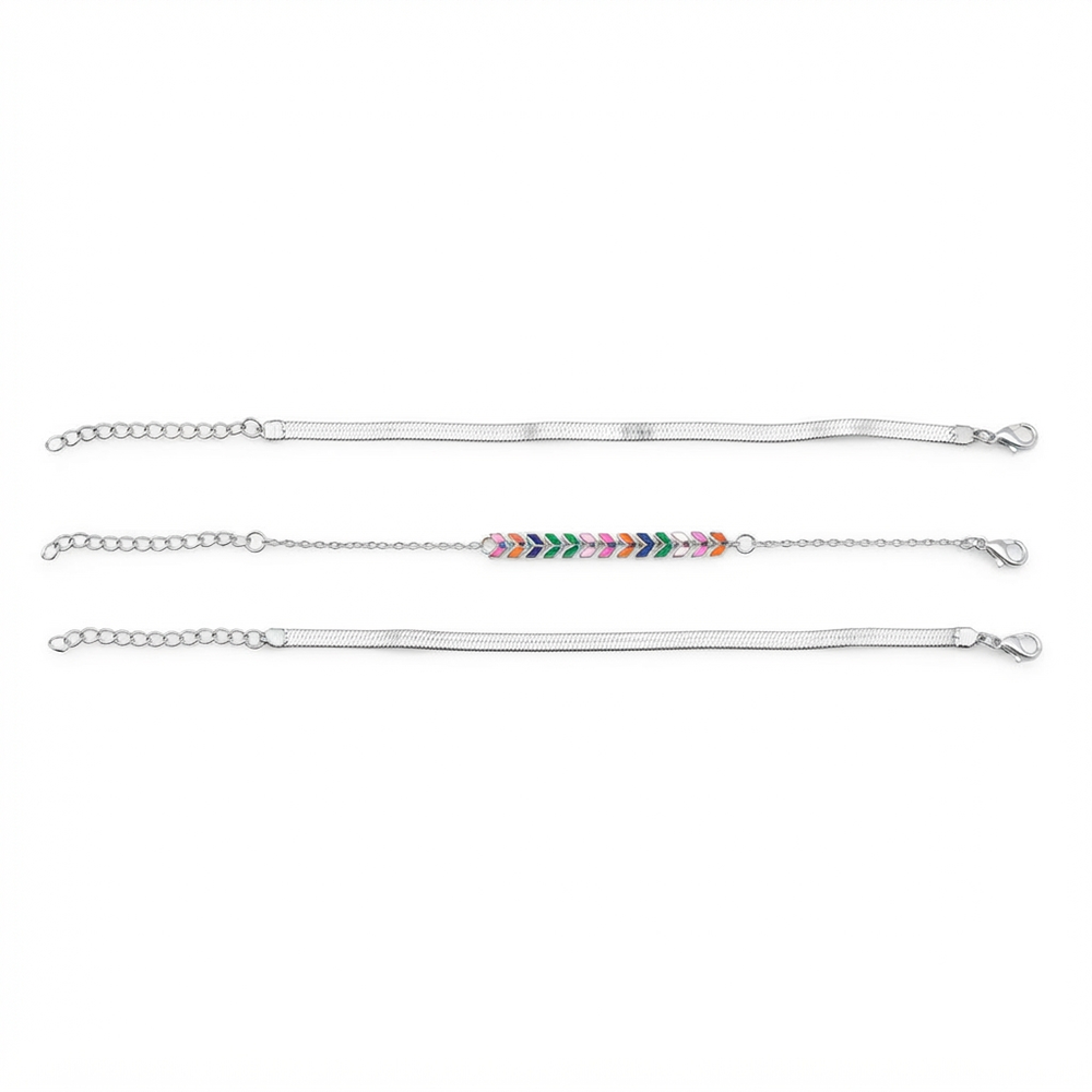 The99Jewel Silver Plated Multi Layered Snake Chain Bracelet Combo