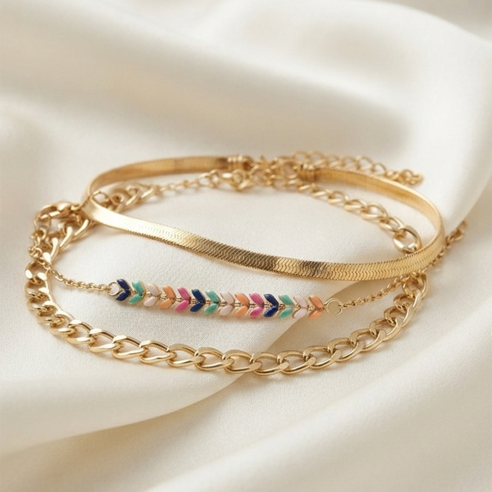 The99Jewel Gold Plated Multi Layered Snake Chain Bracelet Combo 