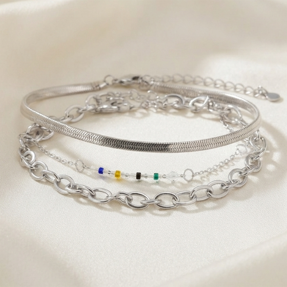 The99Jewel Silver Plated Multi Layered Snake Chain Bracelet Combo