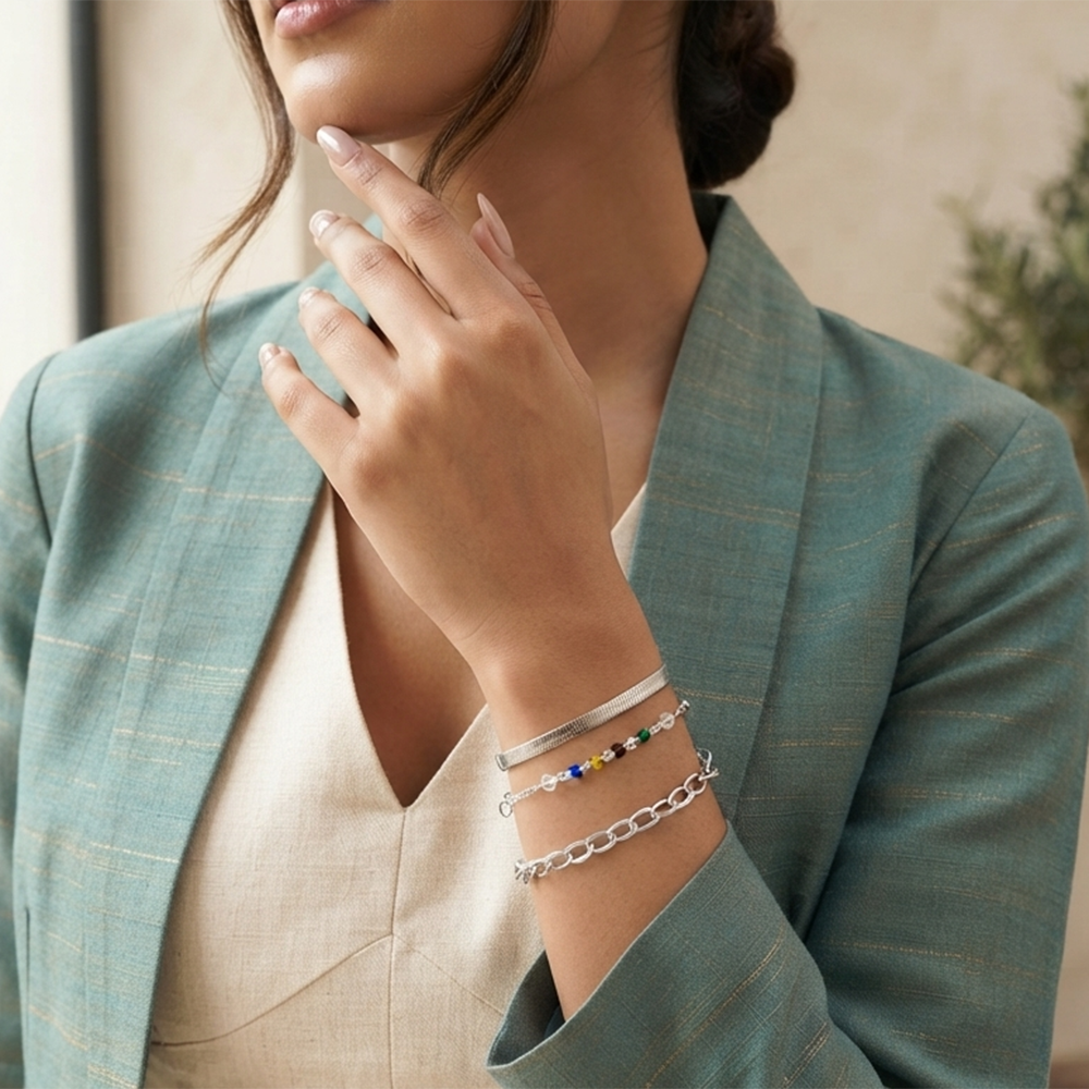 The99Jewel Silver Plated Multi Layered Snake Chain Bracelet Combo 