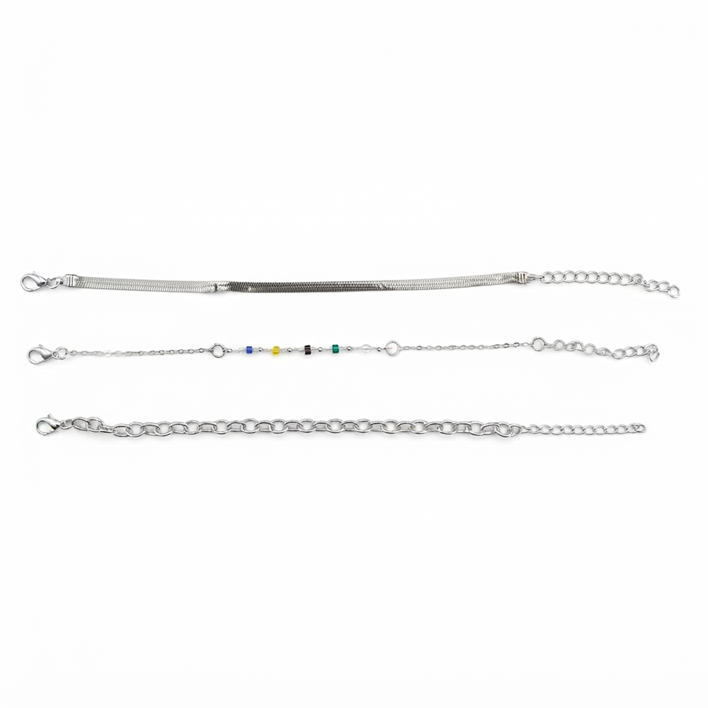 The99Jewel Silver Plated Multi Layered Snake Chain Bracelet Combo