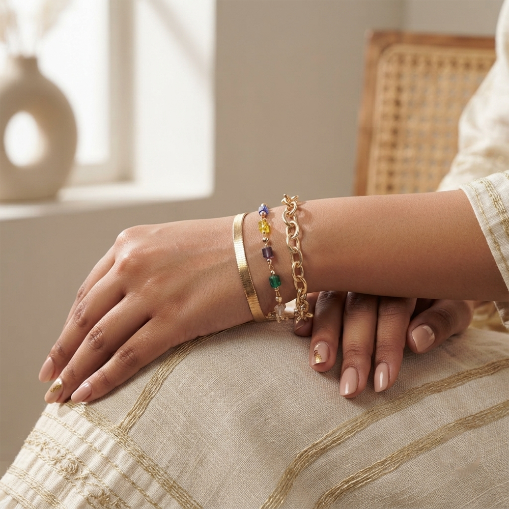 The99Jewel Gold Plated Multi Layered Snake Chain Bracelet Combo 