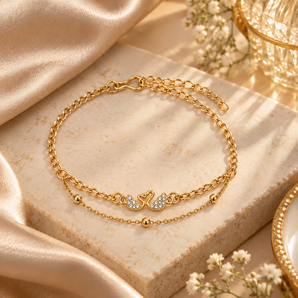 The99Jewel Rose Gold Plated Austrian Stone Swan Charm Adjustable Chain Bracelet