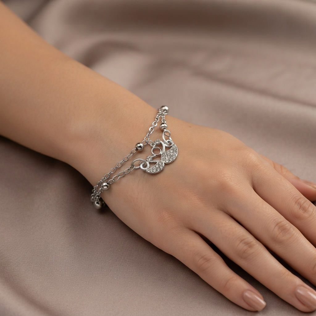 The99Jewel Graceful Silver Plated Austrian Stone Adjustable Bracelet with Hamsa Shape Charm