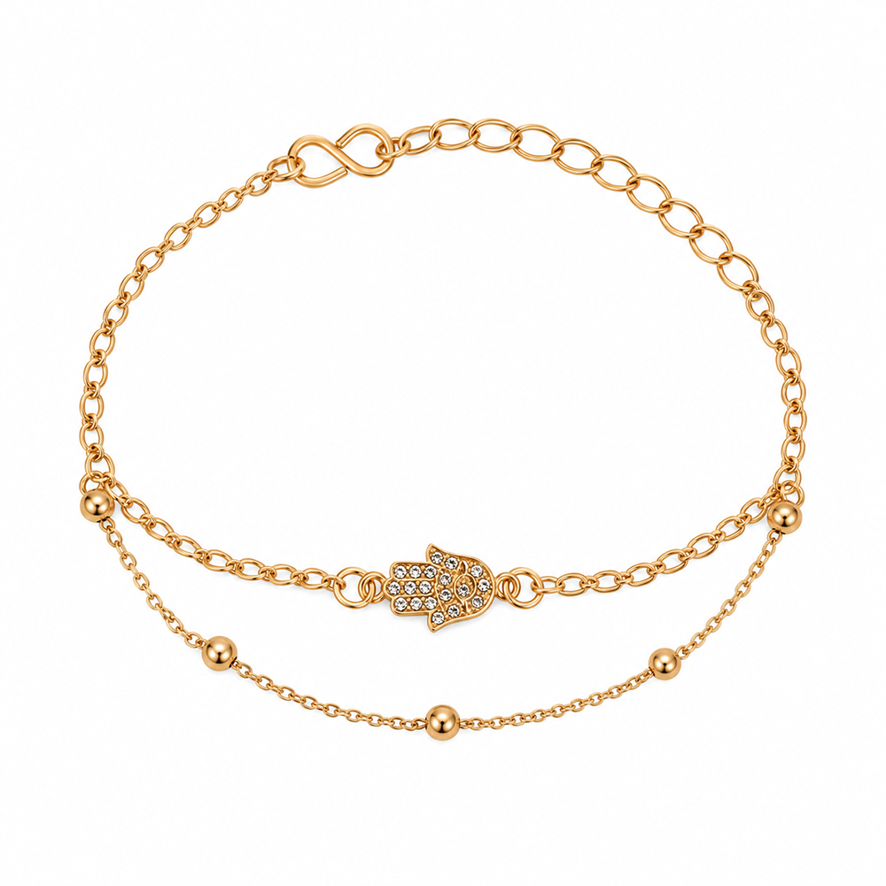The99Jewel Rose Gold Plated Austrian Stone Hamsa Charm Adjustable Chain Bracelet