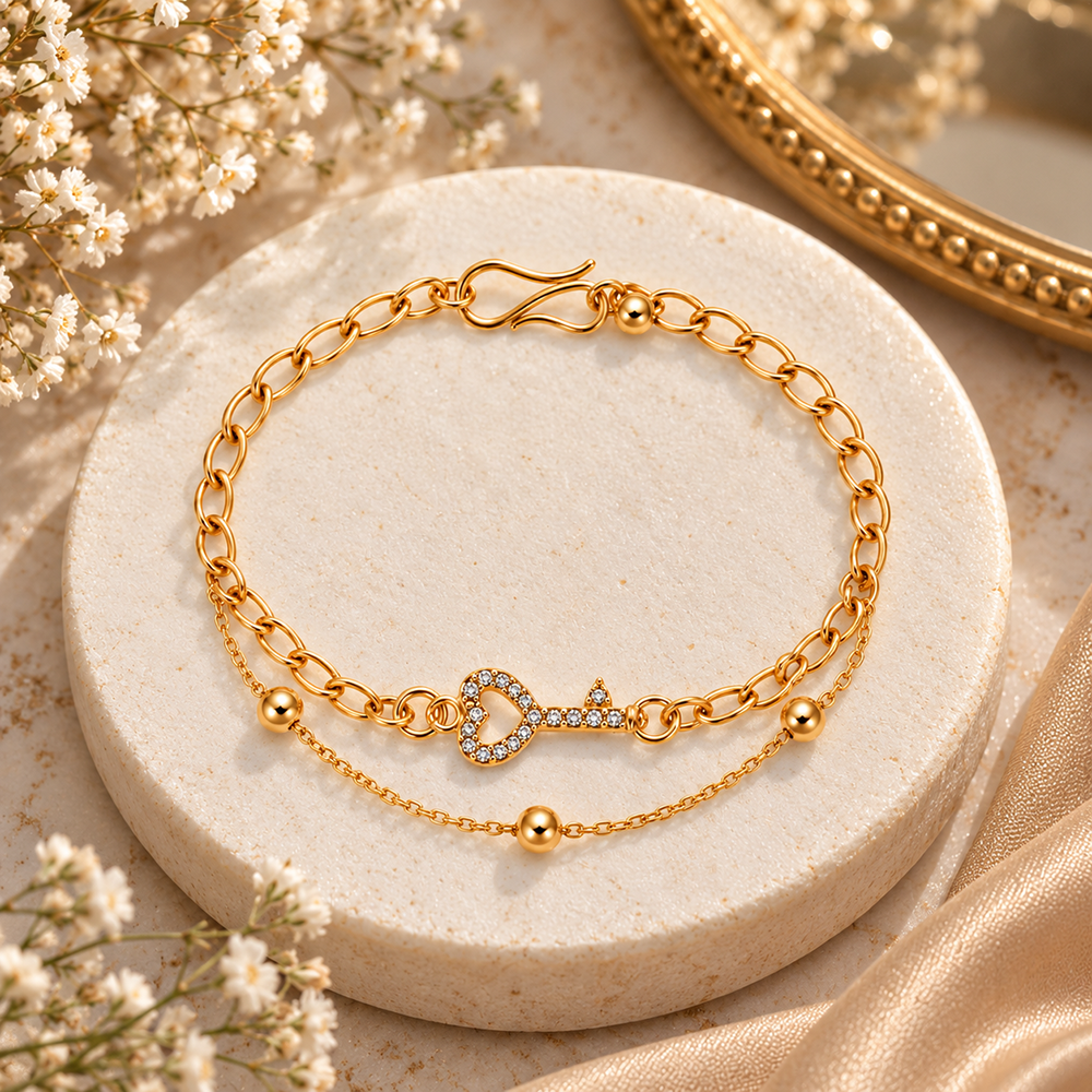 The99Jewel Rose Gold Plated Austrian Stone Key Charm Adjustable Chain Bracelet