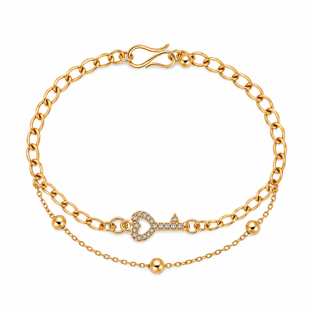 The99Jewel Rose Gold Plated Austrian Stone Key Charm Adjustable Chain Bracelet