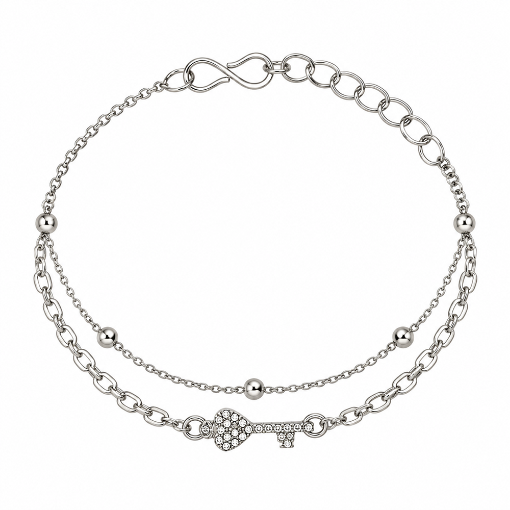 The99Jewel Silver Plated Austrian Stone Key Charm Adjustable Chain Bracelet