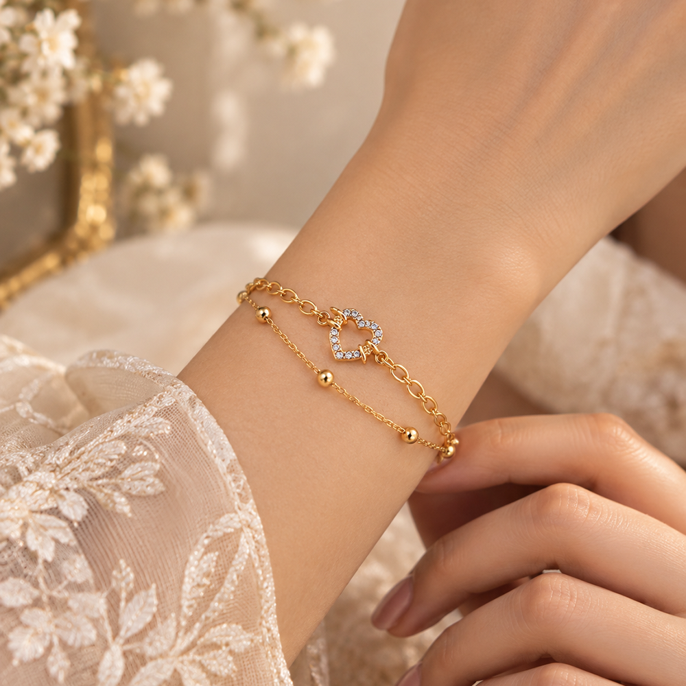 The99Jewel Rose Gold Plated Austrian Stone Heart with Butterfly  Charm Adjustable Chain Bracelet
