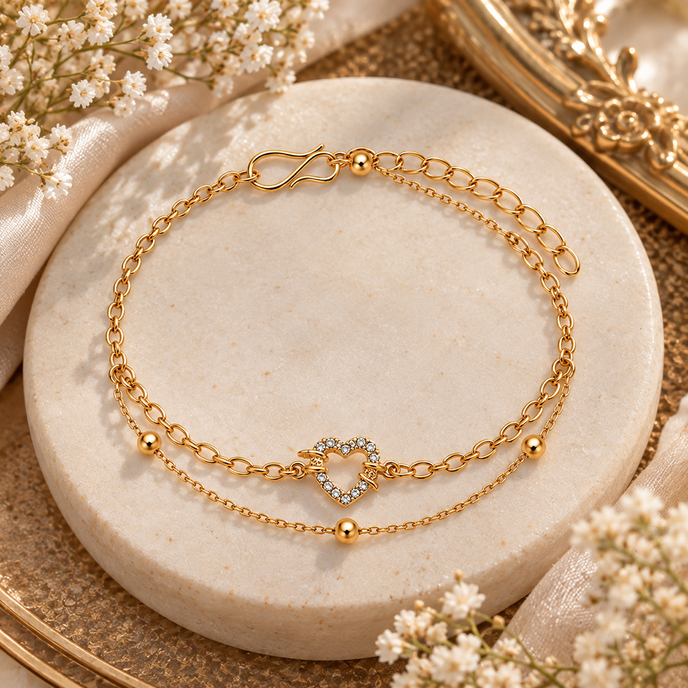 The99Jewel Rose Gold Plated Austrian Stone Heart with Butterfly  Charm Adjustable Chain Bracelet