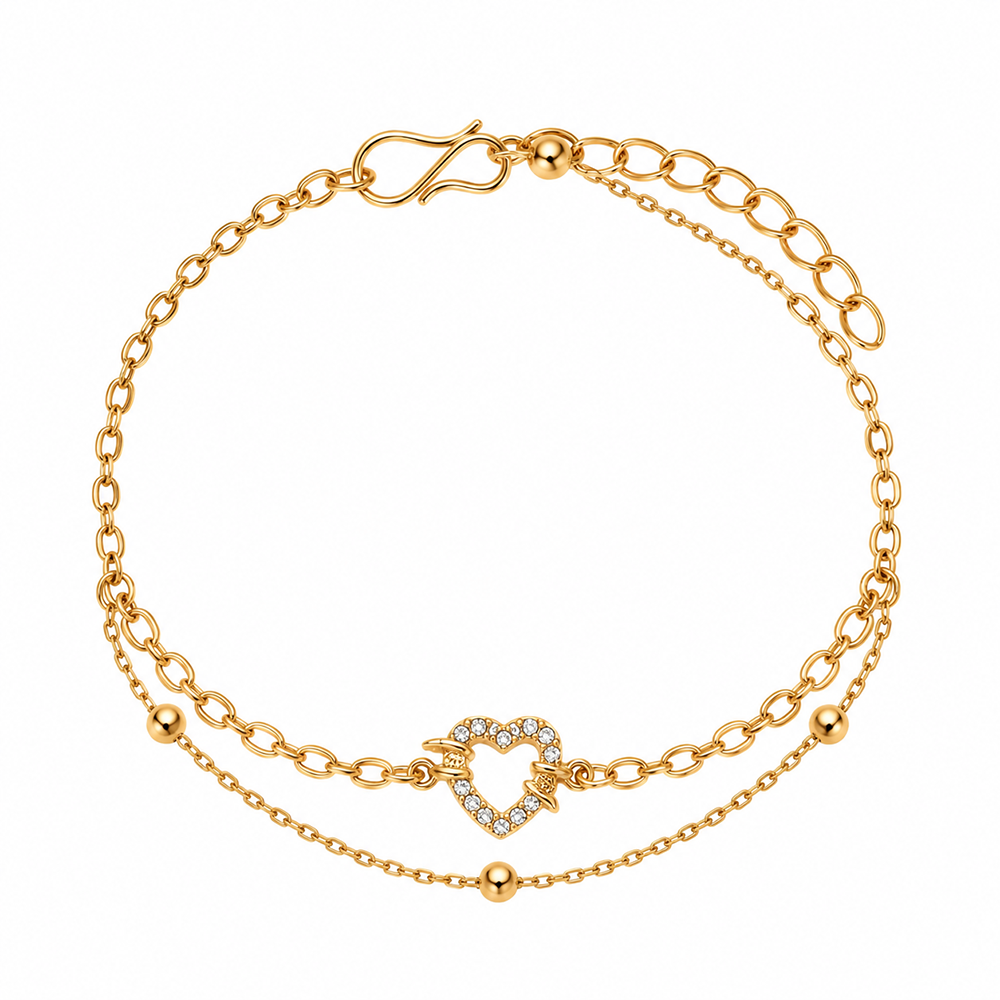 The99Jewel Rose Gold Plated Austrian Stone Heart with Butterfly  Charm Adjustable Chain Bracelet