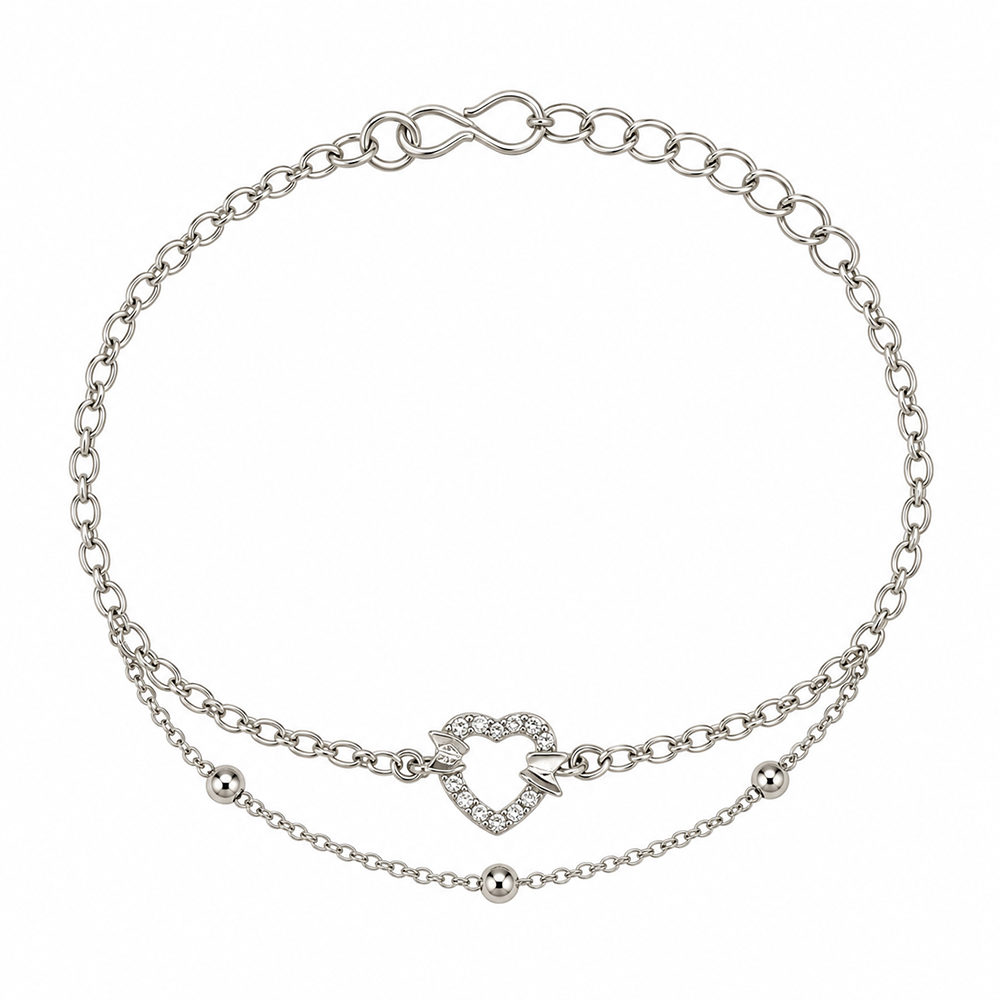 The99Jewel Silver Plated Austrian Stone Heart with Butterfly  Charm Adjustable Chain Bracelet