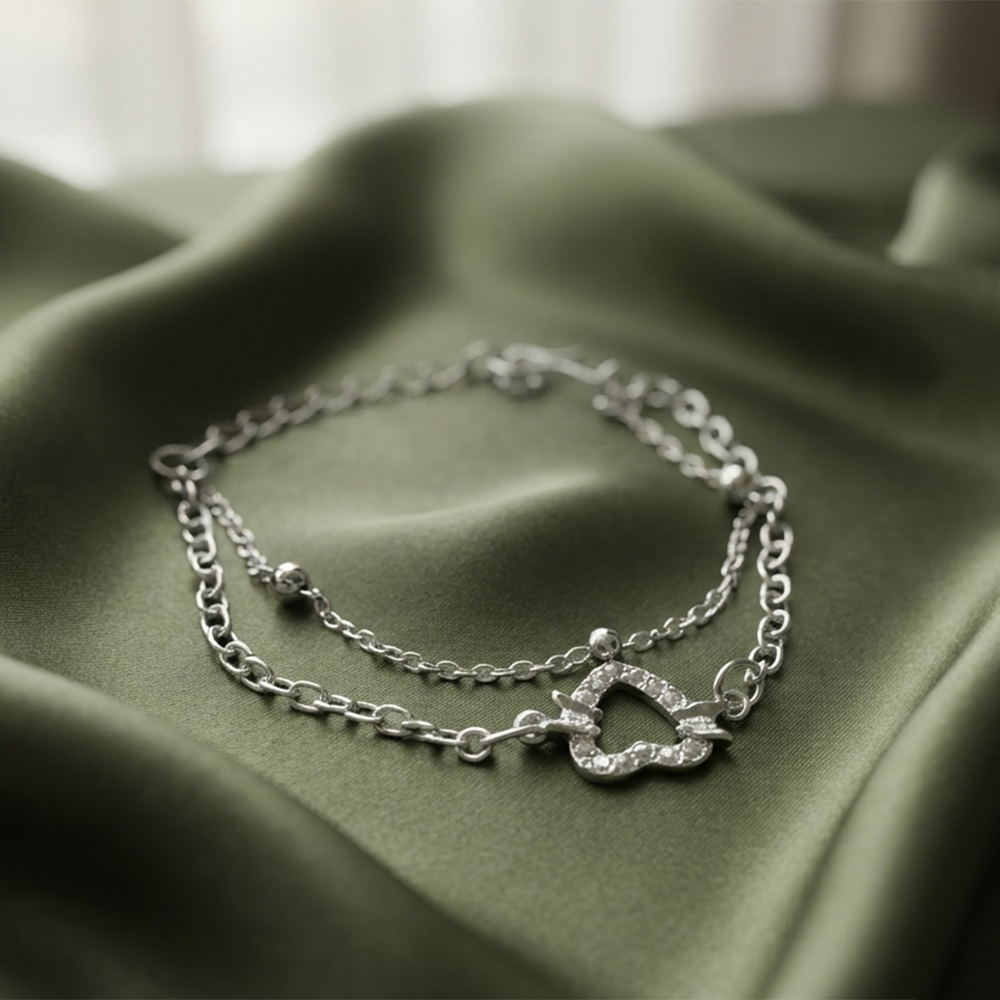 The99Jewel Graceful Silver Plated Austrian Stone Adjustable Bracelet with Heart Shape Charm