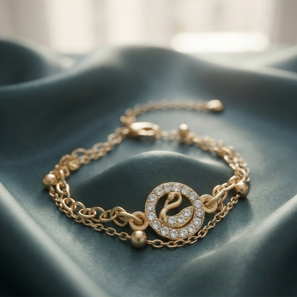 The99Jewel Graceful Silver Plated Austrian Stone Adjustable Bracelet with Swan Shape Charm