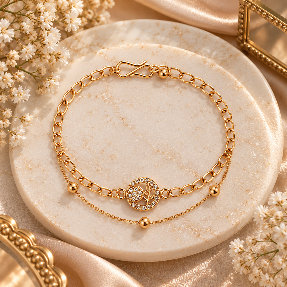 The99Jewel Rose Gold Plated Austrian Stone Charm Adjustable Chain Bracelet