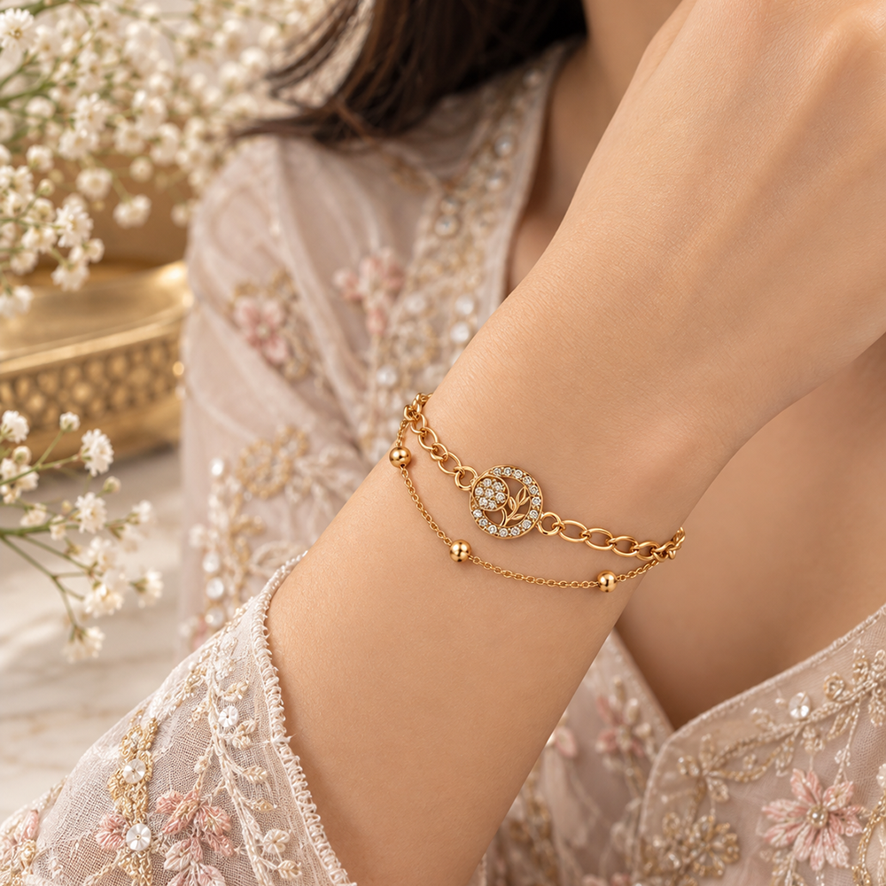 The99Jewel Rose Gold Plated Austrian Stone Charm Adjustable Chain Bracelet